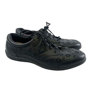 Revere Orlando Black Stretch Leather Lace Up Shoe Flat Comfort Cut Out Womens 9